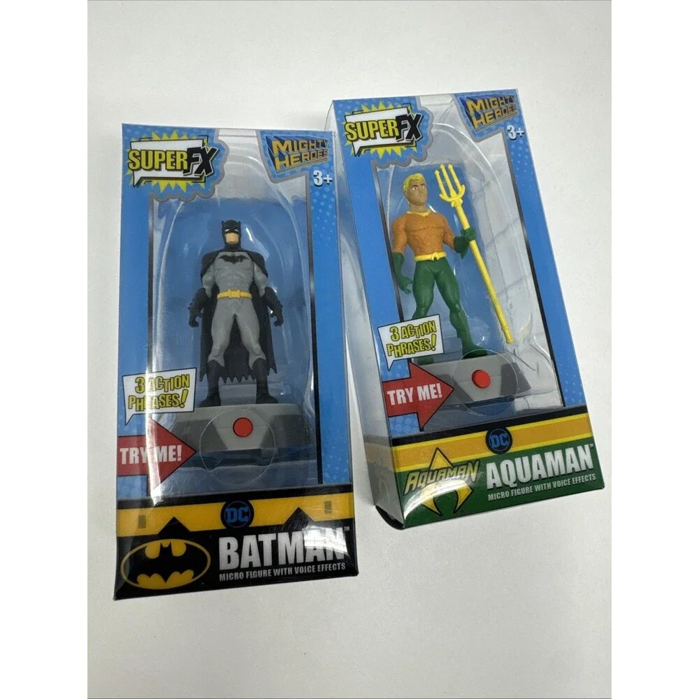 Super FX Mighty Heroes Aquaman + Batman Micro Figure With Voice Effects LOT OF 2